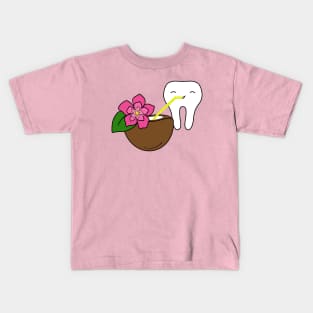 Cute Molar drinking coconut water illustration - for Dentists, Hygienists, Dental Assistants, Dental Students and anyone who loves teeth by Happimola Kids T-Shirt